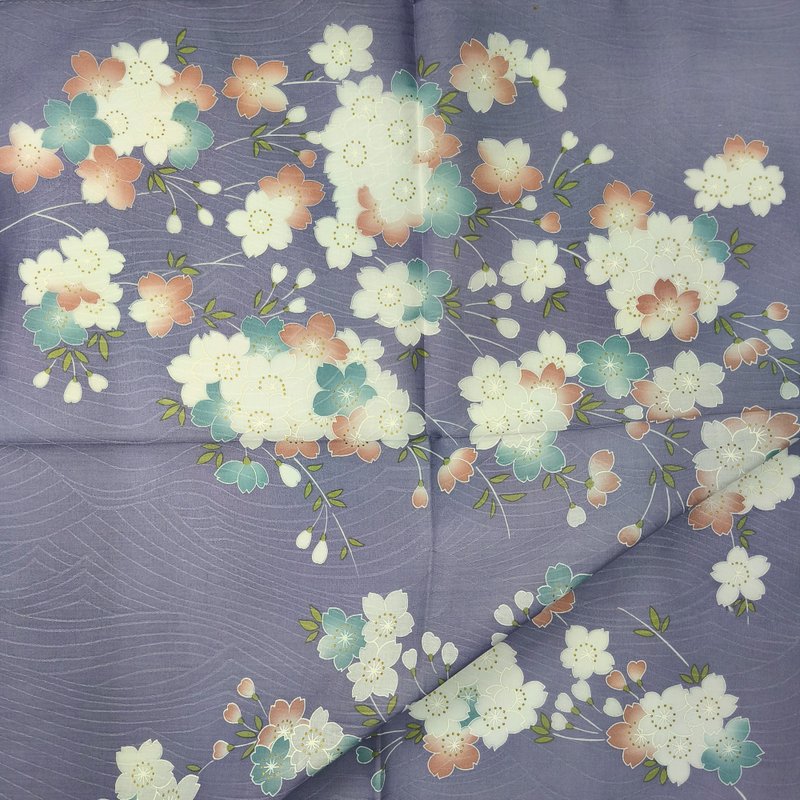 日系复古手帕 樱花优雅垂挂 19 x 18 英寸 - 手帕/方巾 - 棉．麻 紫色