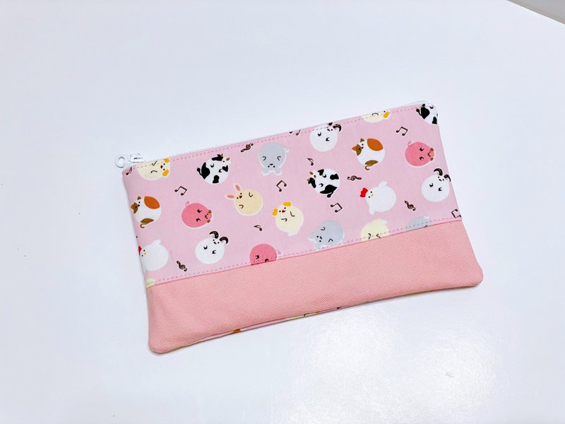 扁平笔袋、收纳袋 音符动物 可免费绣字 - 铅笔盒/笔袋 - 棉．麻 粉红色