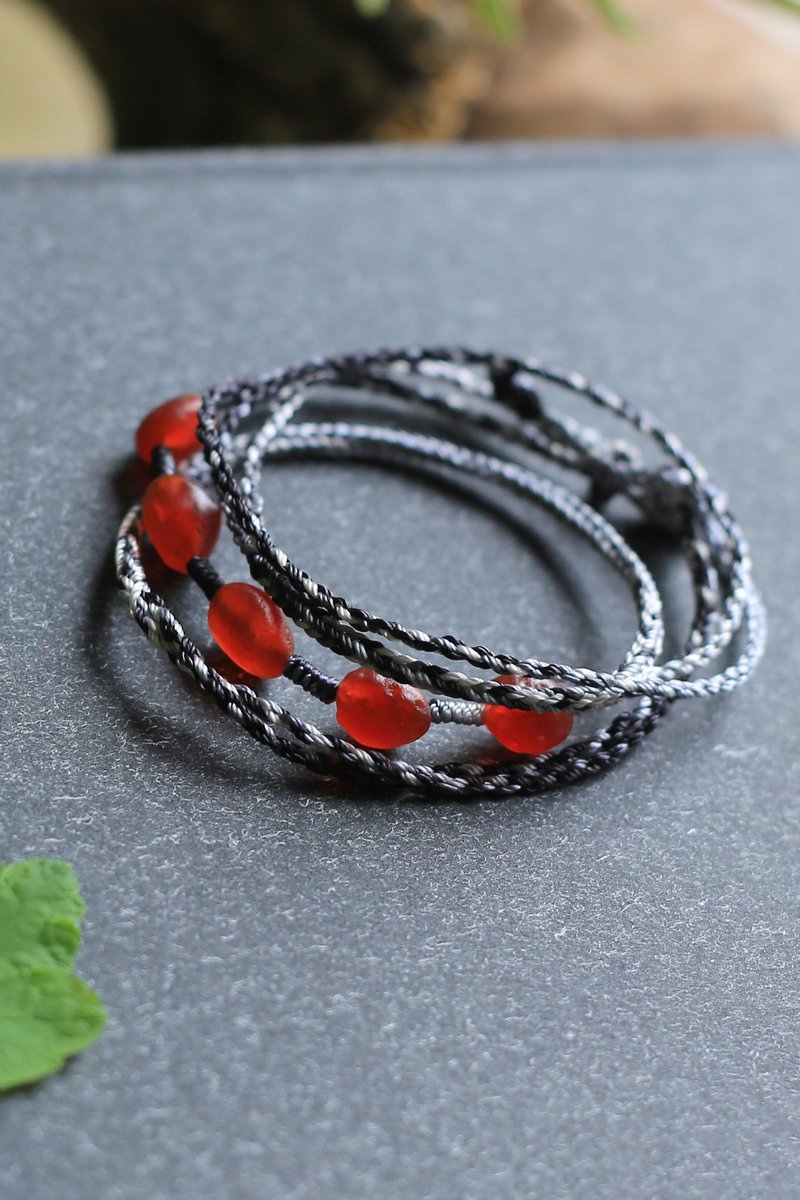 春秋全手工编绳 | 玛瑙原石 蜜枣色 | 多层幸运手绳 项链 | 孤品 - 手链/手环 - 半宝石 