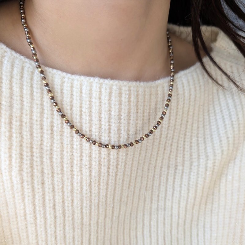 Tricolor 赤铁矿项链 医疗级不锈钢 - 项链 - 半宝石 银色