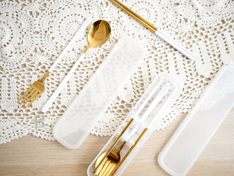 不锈钢餐具组  白金 /定制雷雕刻字 - 餐刀/叉/匙组合 - 不锈钢 白色