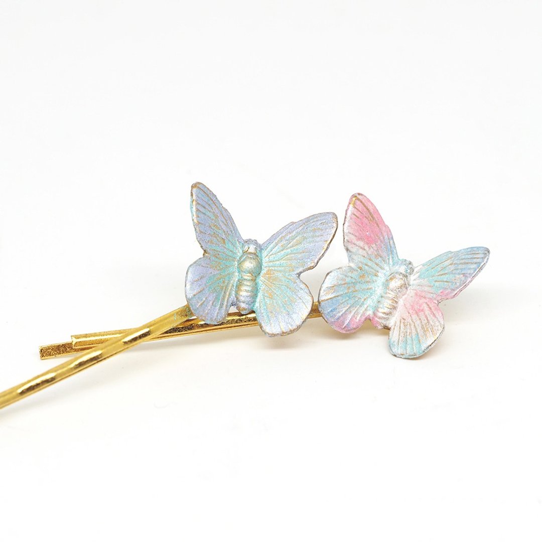 Rainbow Iridescence Butterfly Gold Hair Pin \ Gold Hairpin \ Floral Theme - 发饰 - 其他金属 多色