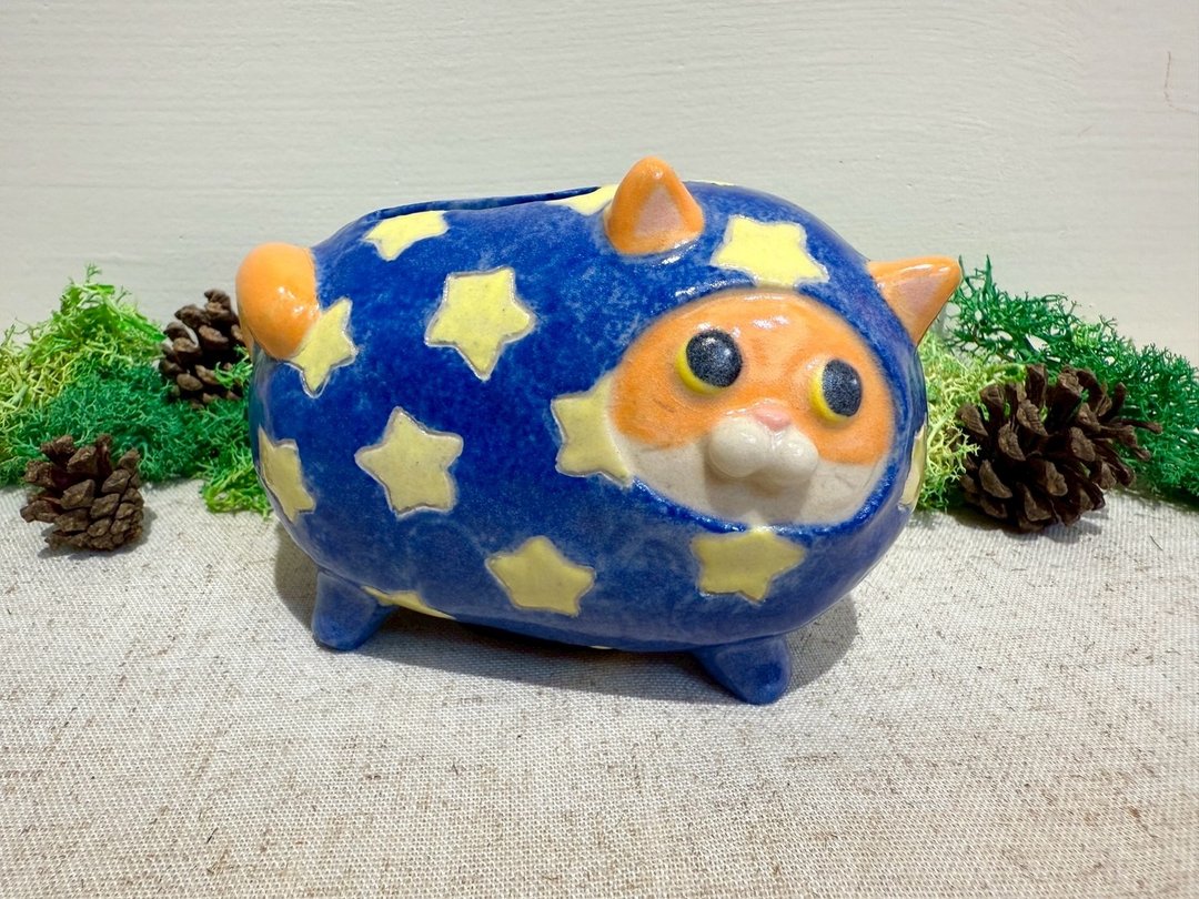 星星喵小福存钱筒-蓝色B款 - 储蓄罐 - 陶 蓝色