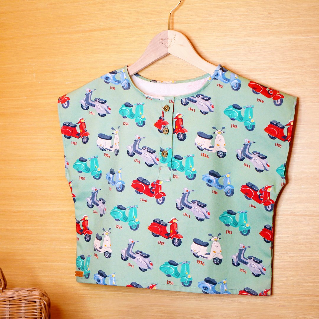 方块酥上衣-怀旧机车 童装小背心 手作透气无袖 夏天开学季热门款 - 童装上衣 - 棉 绿色
