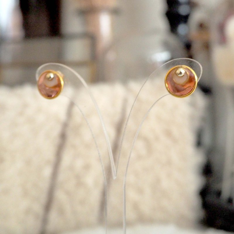 简约圆形玫瑰金夹式耳环耳夹 贵妇淑女 日本高级二手古着珠宝首饰 - 耳环/耳夹 - 其他材质 多色