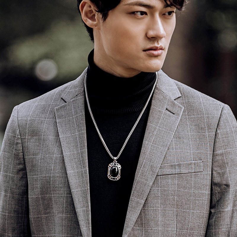 宝匣黑玛瑙 中性项链 个性项链 个性饰品 项链 长项链 不锈钢链 - 长链 - 不锈钢 银色