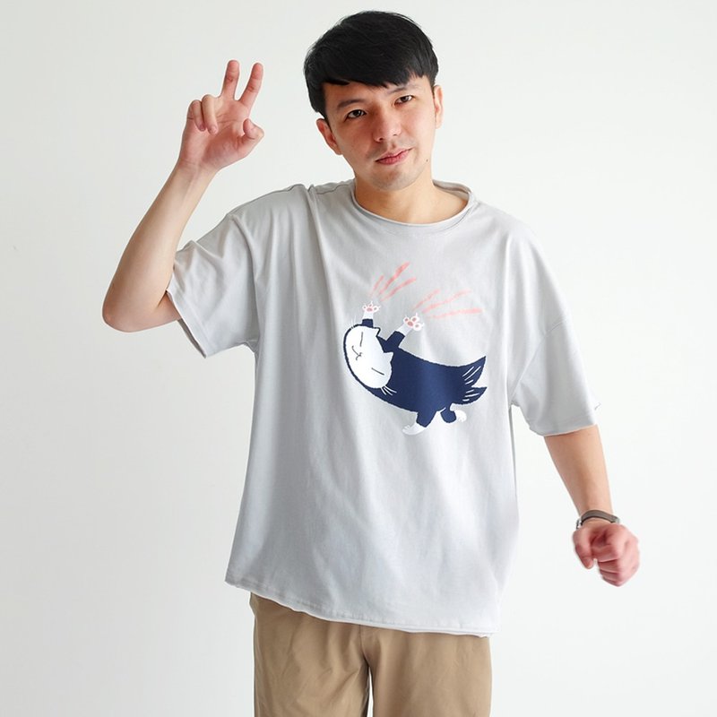 抓抓猫- 纯棉Tshirt - 男装上衣/T 恤 - 棉．麻 灰色