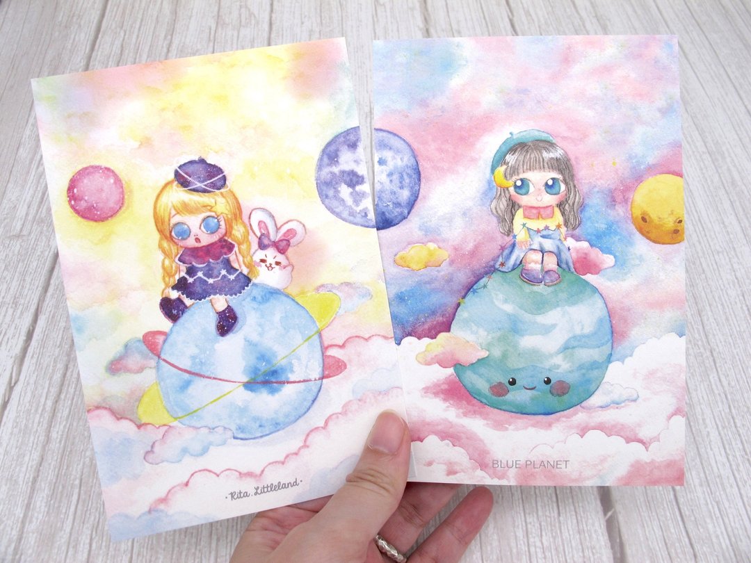 星球 明信片组合2张 - 卡片/明信片 - 纸 黄色