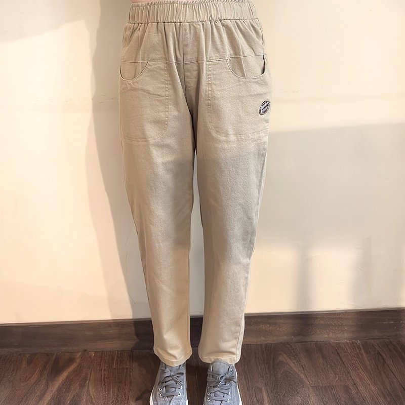 Hana Mokuba 松紧腰口袋简约休闲长裤 - 女装长裤 - 其他材质 