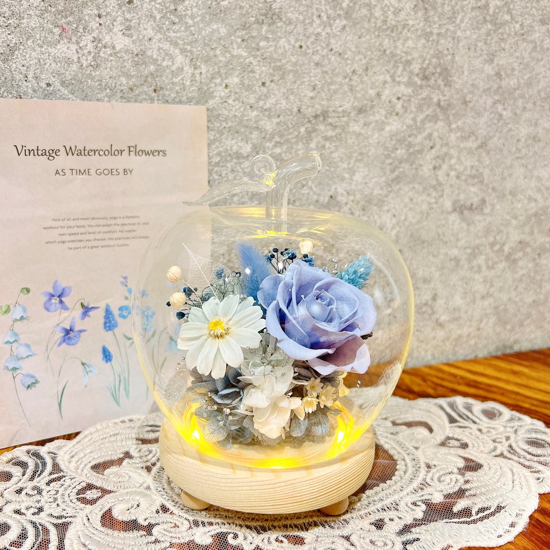 粉雾蓝色/永生花/干燥花/苹果/夜灯/玻璃盅/玻璃罩 - 干燥花/捧花 - 植物．花 蓝色