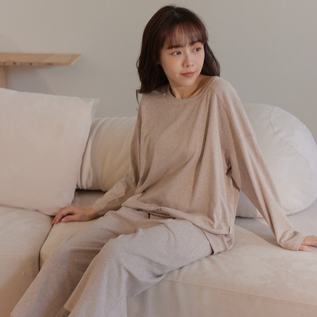 MIT有机棉基本宽版长袖套装-共3色 - 居家服/睡衣 - 棉 多色