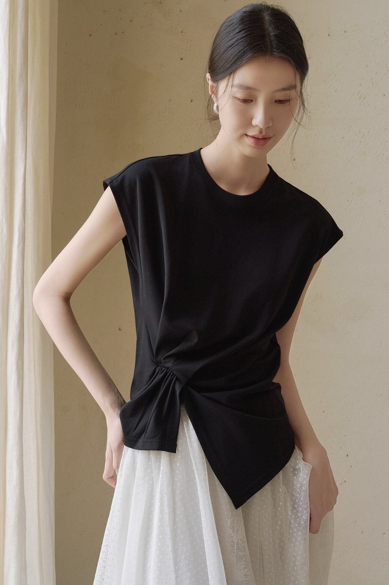 圆领立裁 褶皱不规则短袖T恤 - 女装 T 恤 - 其他材质 多色