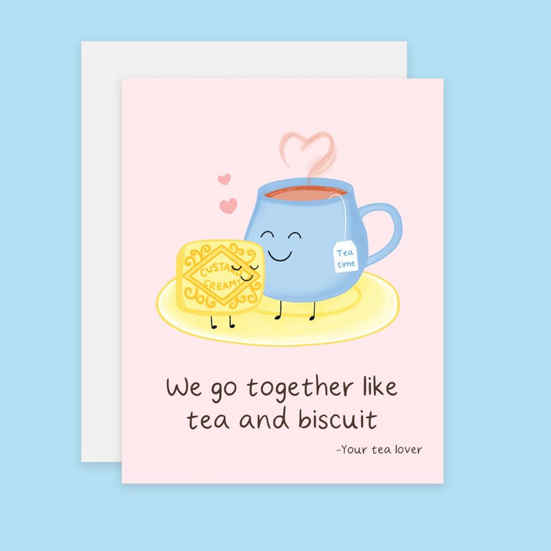 Tea and Biscuit Love Card, Anniversary Card, We Go Together Like - 卡片/明信片 - 纸 