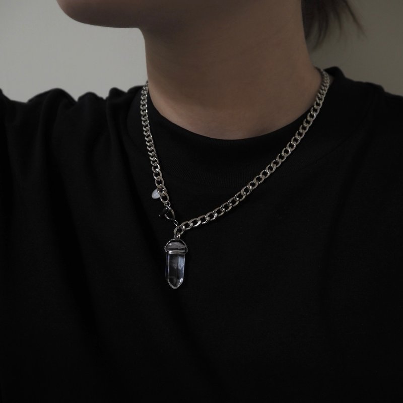 白水晶项链 古巴项链 | 原矿白水晶柱古巴项链 NE-00012 - 项链 - 水晶 透明