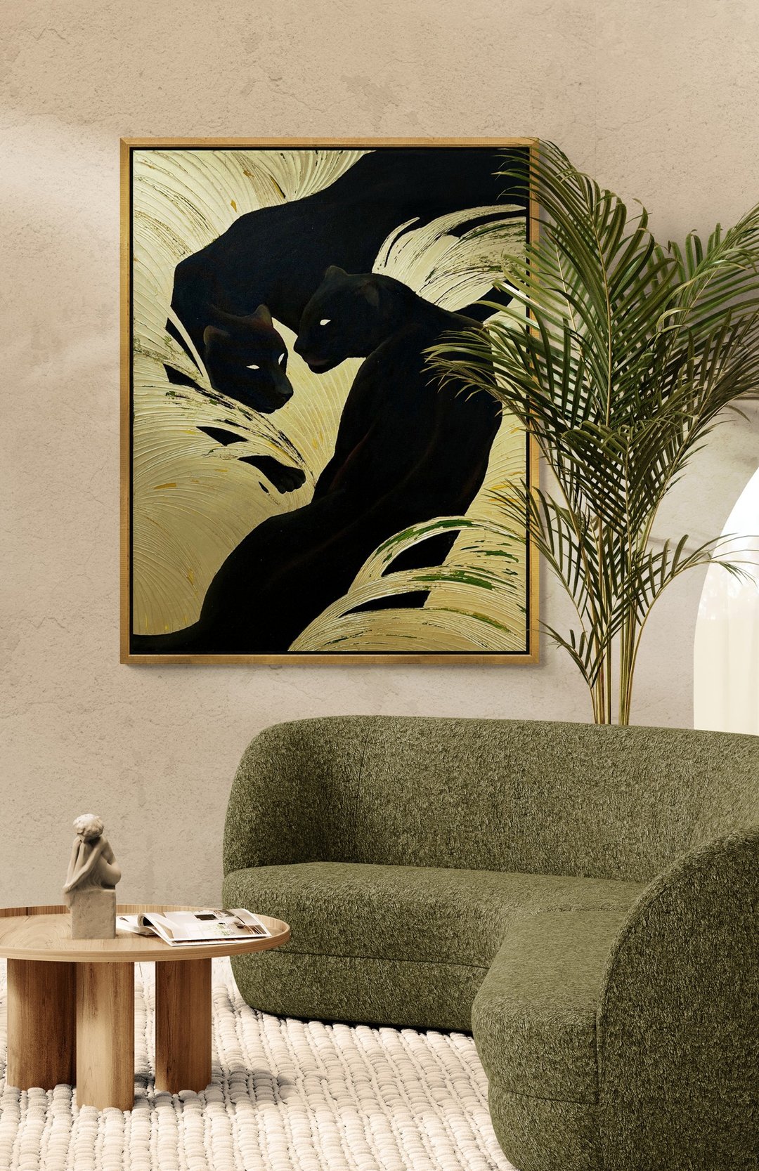 客厅画布墙上大型纹理金画豹 Ar 图片 - 墙贴/壁贴 - 棉 金色