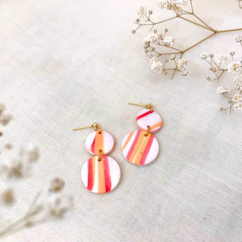 粉红泡泡 手工原创软陶耳环 - 耳环/耳夹 - 粘土 白色