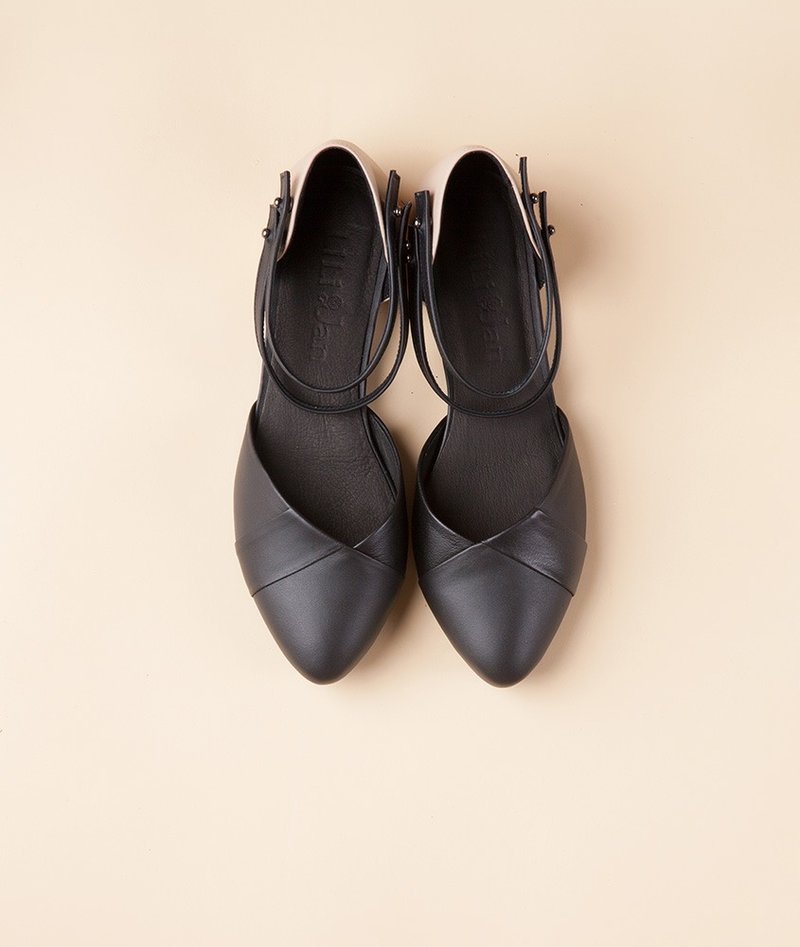 【美好时光】双系带两穿低跟凉鞋-经典黑/驼(仅余23.5号) - 男女凉鞋 - 真皮 黑色