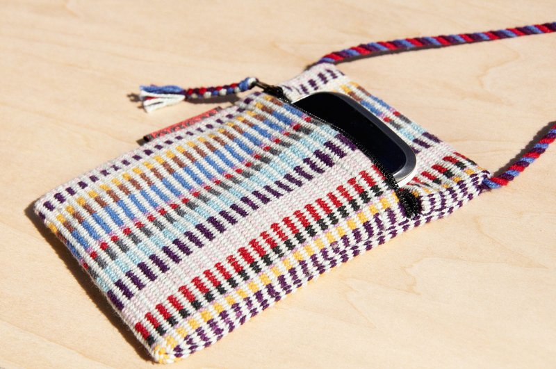 情人节礼物 天然手织布彩虹缤纷手机套 收纳袋 票夹 - 彩虹色缤纷色彩 - 手机壳/手机套 - 棉．麻 多色