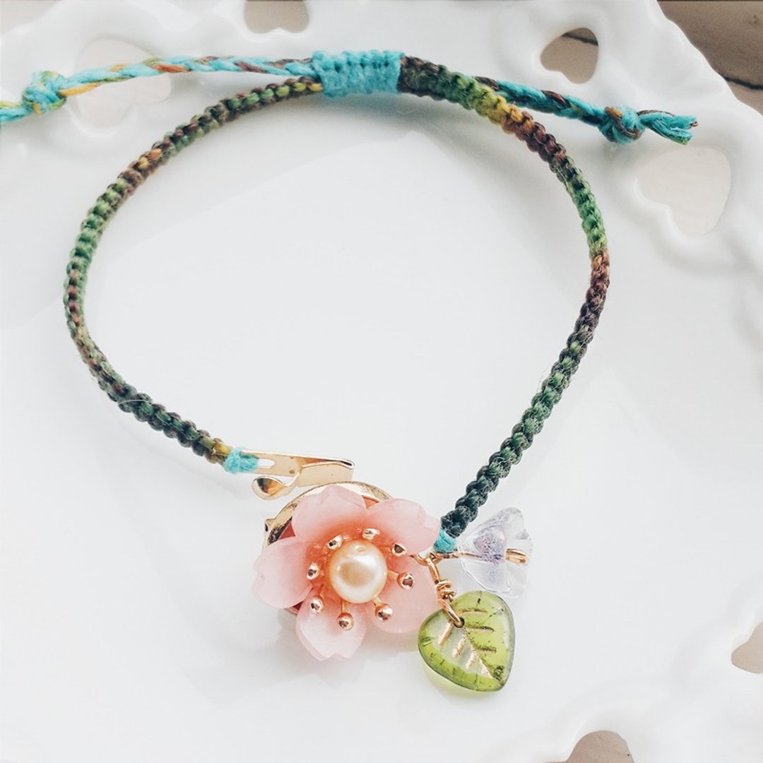 蜡线 编织 串珠 绳编 手环 樱花  秋 可调整大小 - 手链/手环 - 其他材质 粉红色