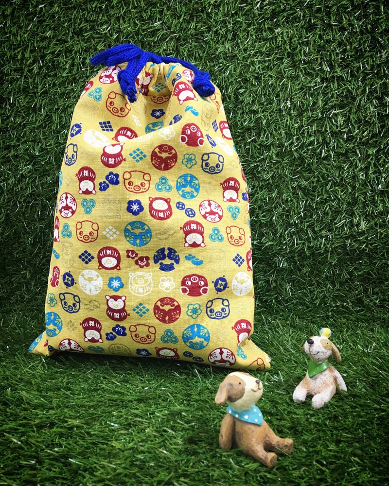 | •R• | 束口式万用袋/收纳袋/旅行袋/室内鞋袋 | 达摩招财猪 - 化妆包/杂物包 - 棉．麻 