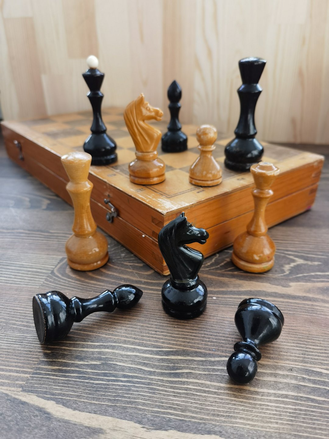 老式木制大型国际象棋套装苏联棋盘 40x40 厘米苏联国际象棋 1970 年代-1980 年代 - 桌游/玩具 - 木头 