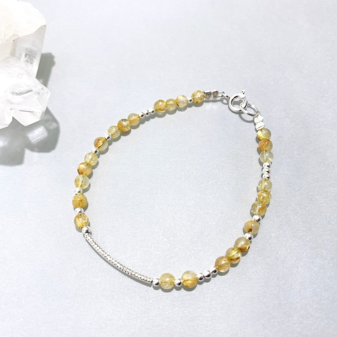 Ops Rutilated Quartz bracelet-纯银/黄发晶/招财/太阳神经丛 - 手链/手环 - 其他金属 金色