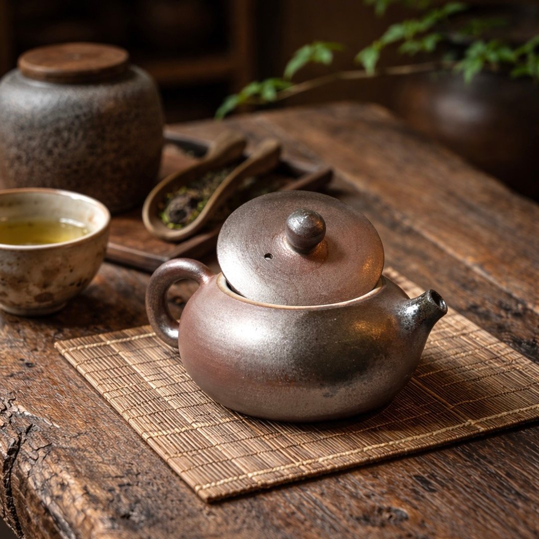 柴烧金彩扁平茶壶 / 扁平茶壶 / 小平凡手作 - 茶具/茶杯 - 陶 