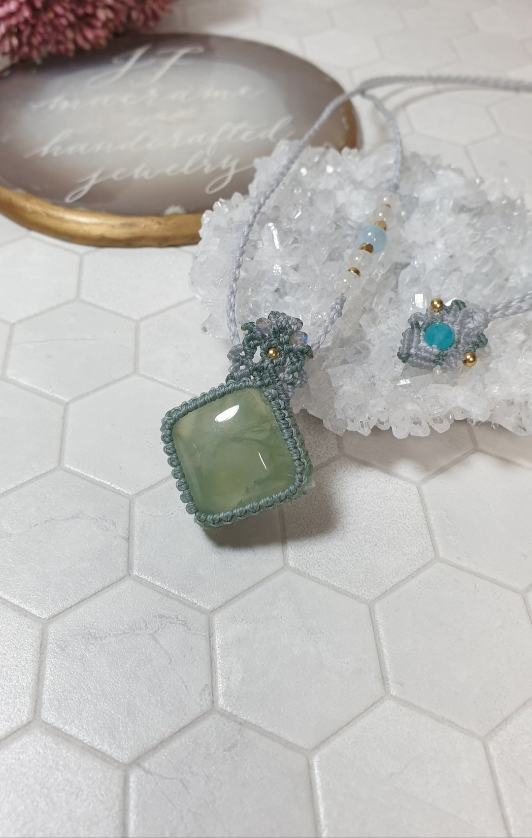 P04葡萄石。南美蜡线编织项链 - 项链 - 其他材质 绿色