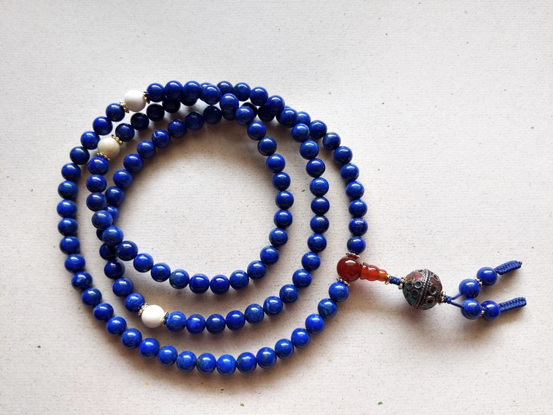 ORLI Jewelry 天然青金石108颗念珠 天然石 水晶 尼泊尔镶崁珠 - 项链 - 水晶 蓝色