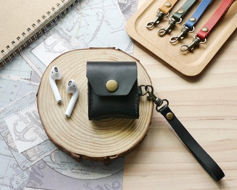 AirPods保护套 1代 2代 真皮 尊爵黑 免费刻字 - 耳机 - 真皮 黑色