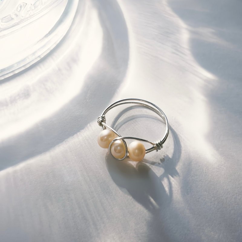 线石系列 - 淡水珍珠编织戒指 - 戒指 - 银 银色
