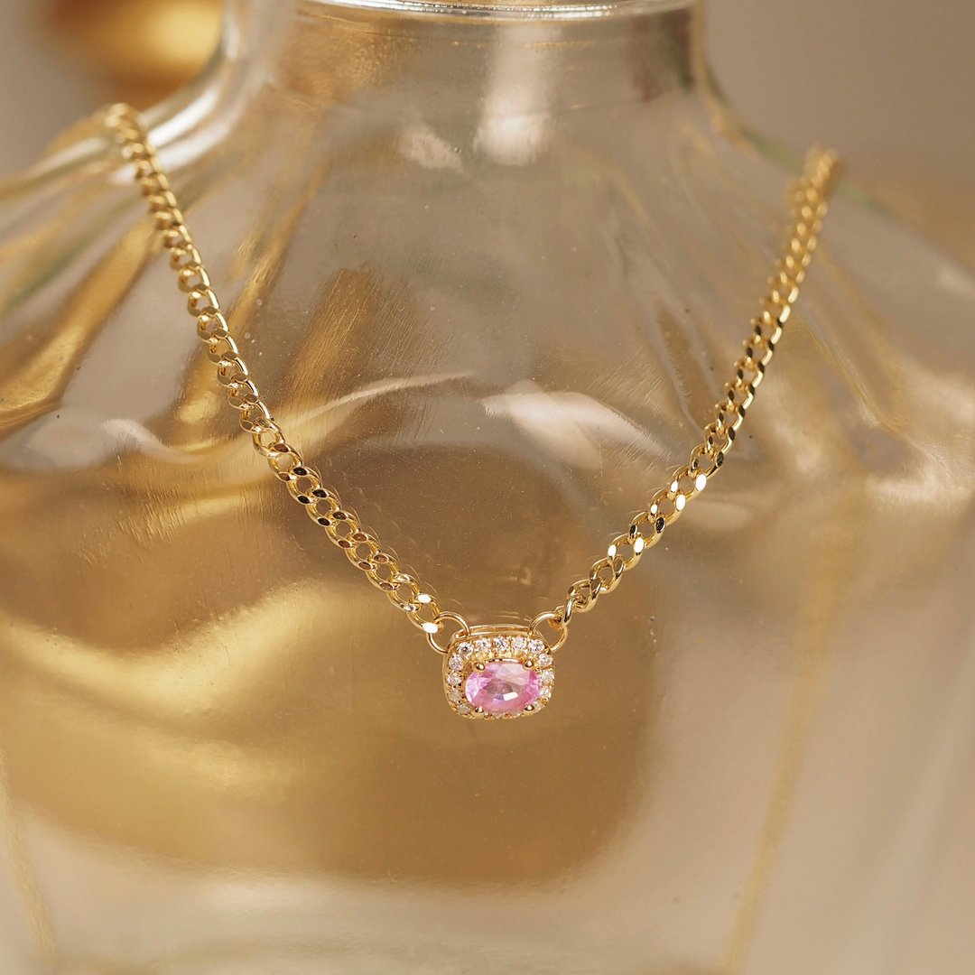 18K金粉红色宝石链项链 18K Gold Pink Sapphire Gem Candy Link - 项链 - 贵金属 