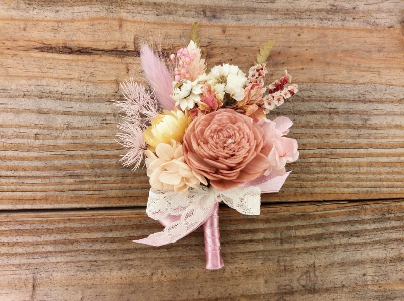 春待人||干燥花胸花 胸花 干燥花 手作 婚礼 外拍 - 胸花/手腕花 - 植物．花 粉红色