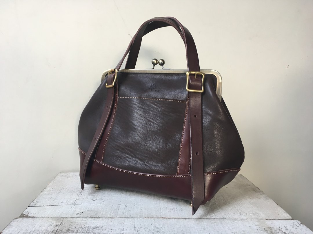 JAPAN Leather Nume Leather Gamaguchi 2way Bag montagna-A M size - 手提包/手提袋 - 真皮 咖啡色