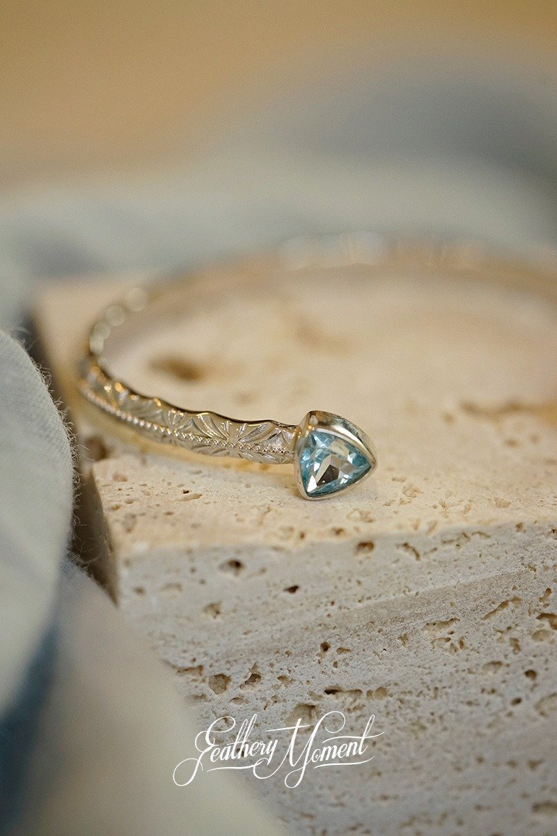 托帕石925银开口手镯复古文艺优雅简约疗愈 - 手链/手环 - 银 