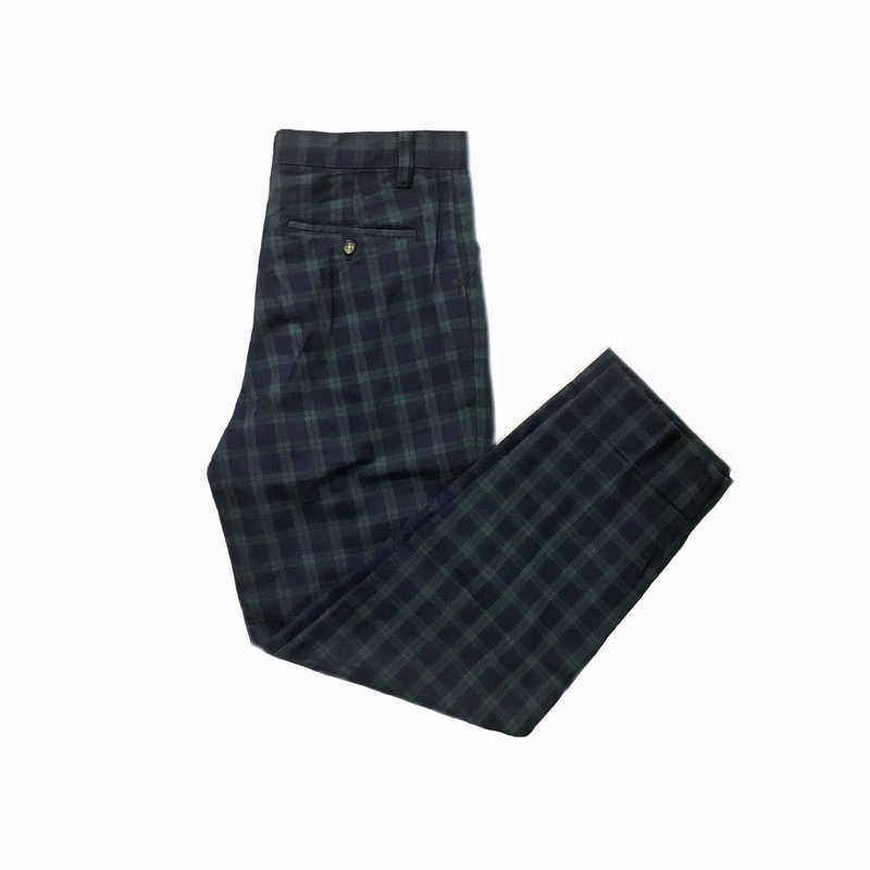Vintage Japan Plaid Pants 古着日本格纹裤 - 女装长裤 - 棉．麻 绿色