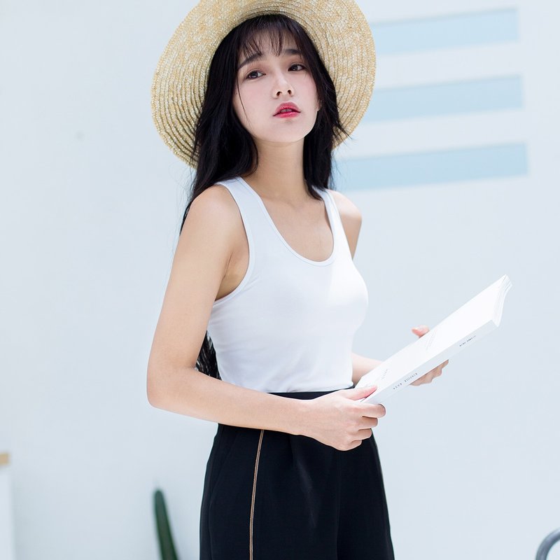 安妮陈2017夏装新款女士纯色工字背心 - 女装背心 - 其他材质 白色