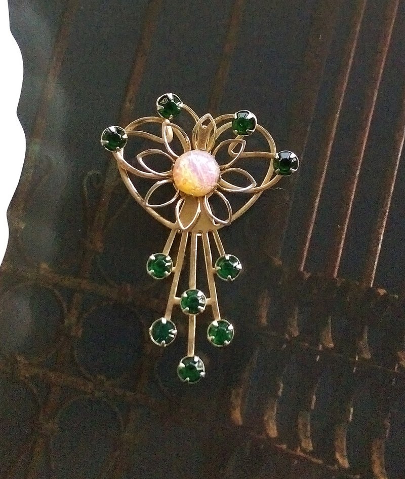 【美国西洋古董饰品】ART DECO风格 花形 爱心 别针 胸针 - 徽章/别针 - 其他金属 金色