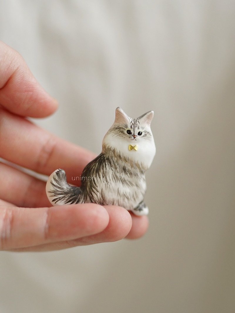 独角森林unimori  粘土小动物定制化  半立体浮雕式 猫猫全身像 - 胸针 - 粘土 