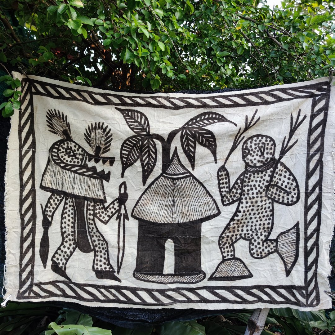 Vintage Africa  Korhogo mud cloth Hand Woven Art - 地垫/地毯 - 棉．麻 咖啡色