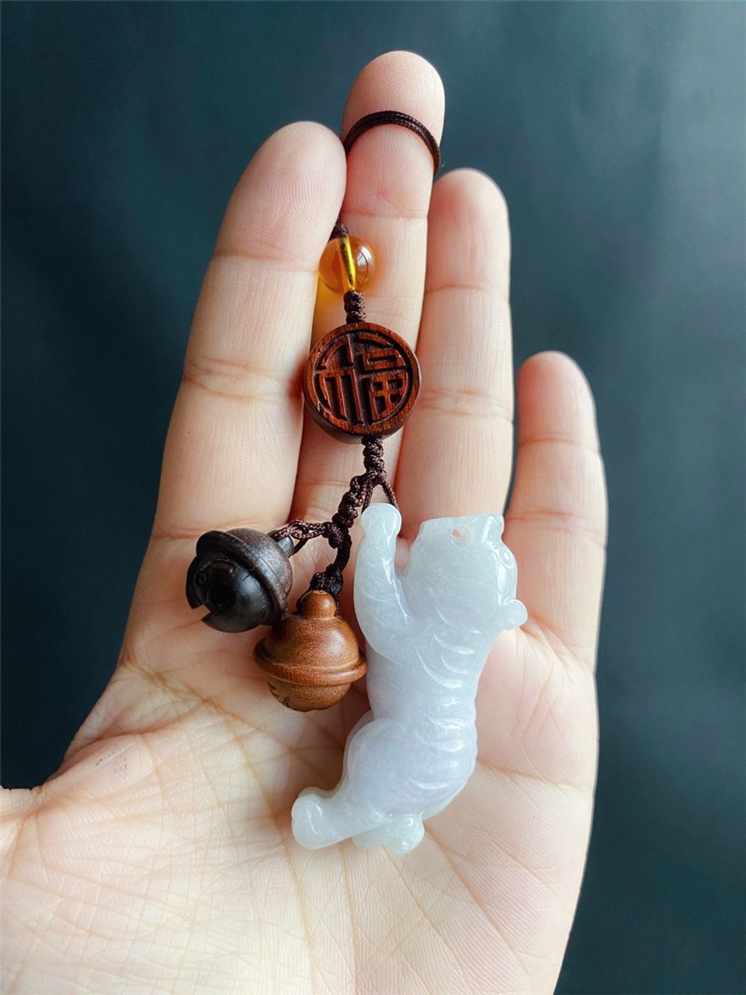 【售出】天然缅甸玉 翡翠 福 虎 春带彩 黄水晶 挂绳 包挂 礼物 - 挂绳/吊绳 - 玉石 绿色