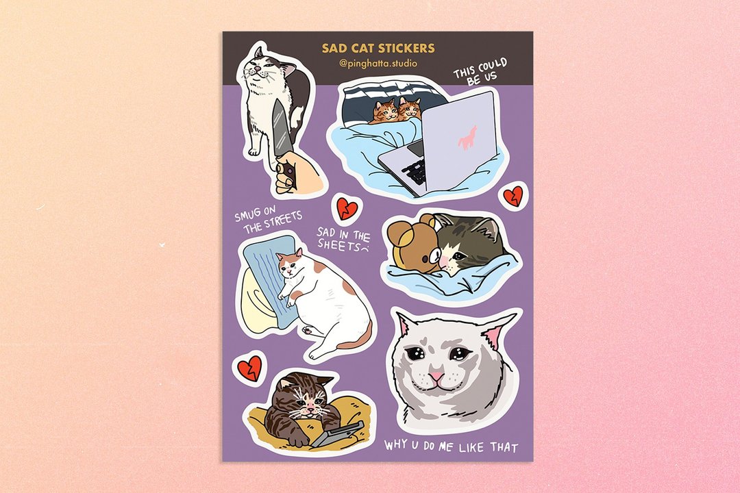 Sticker Sheets - Sad Cat Meme - 贴纸 - 塑料 