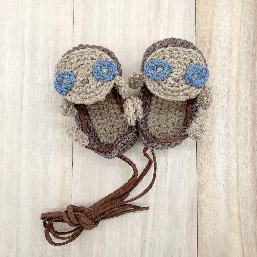 Sloth Crochet Baby Footwear - Sloth Tie Sandals Booties - 婴儿鞋 - 棉 咖啡色