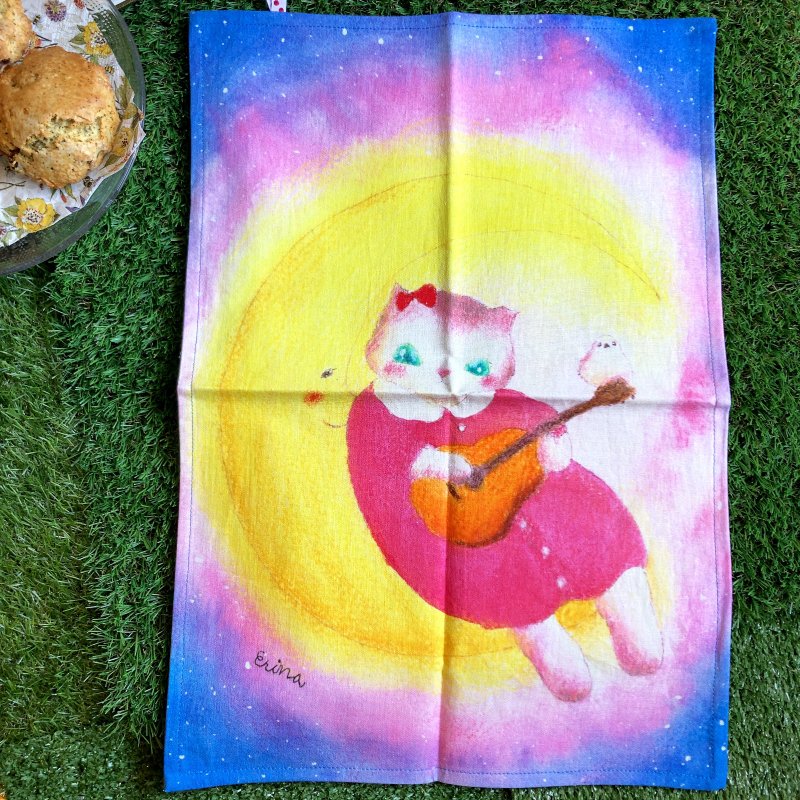 月亮与猫茶巾棉麻 - 其他 - 棉．麻 蓝色