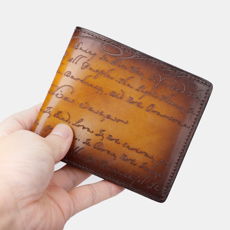 艺术染色情侣款圣诞礼物小牛皮钱夹手工定制皮革短钱包 - 皮夹/钱包 - 真皮 多色