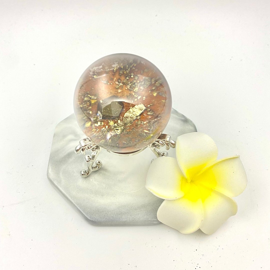 黄铜矿水晶球连底座 | 水晶 | 水晶球 | 水晶摆件 - 其他 - 水晶 金色