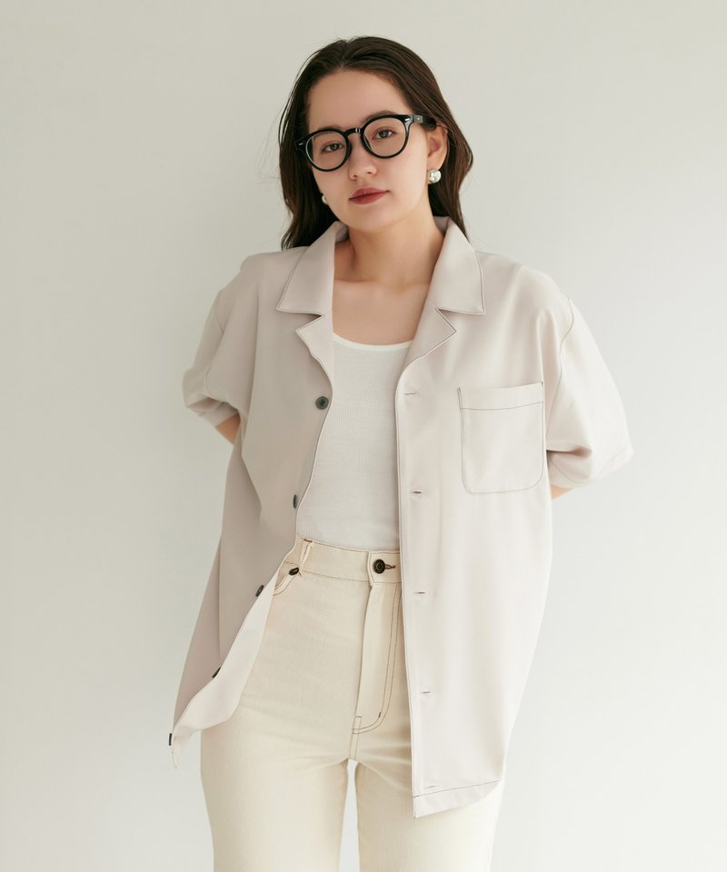 Open collar shirt Unisex / TINA: JOJUN - 女装衬衫 - 棉．麻 白色