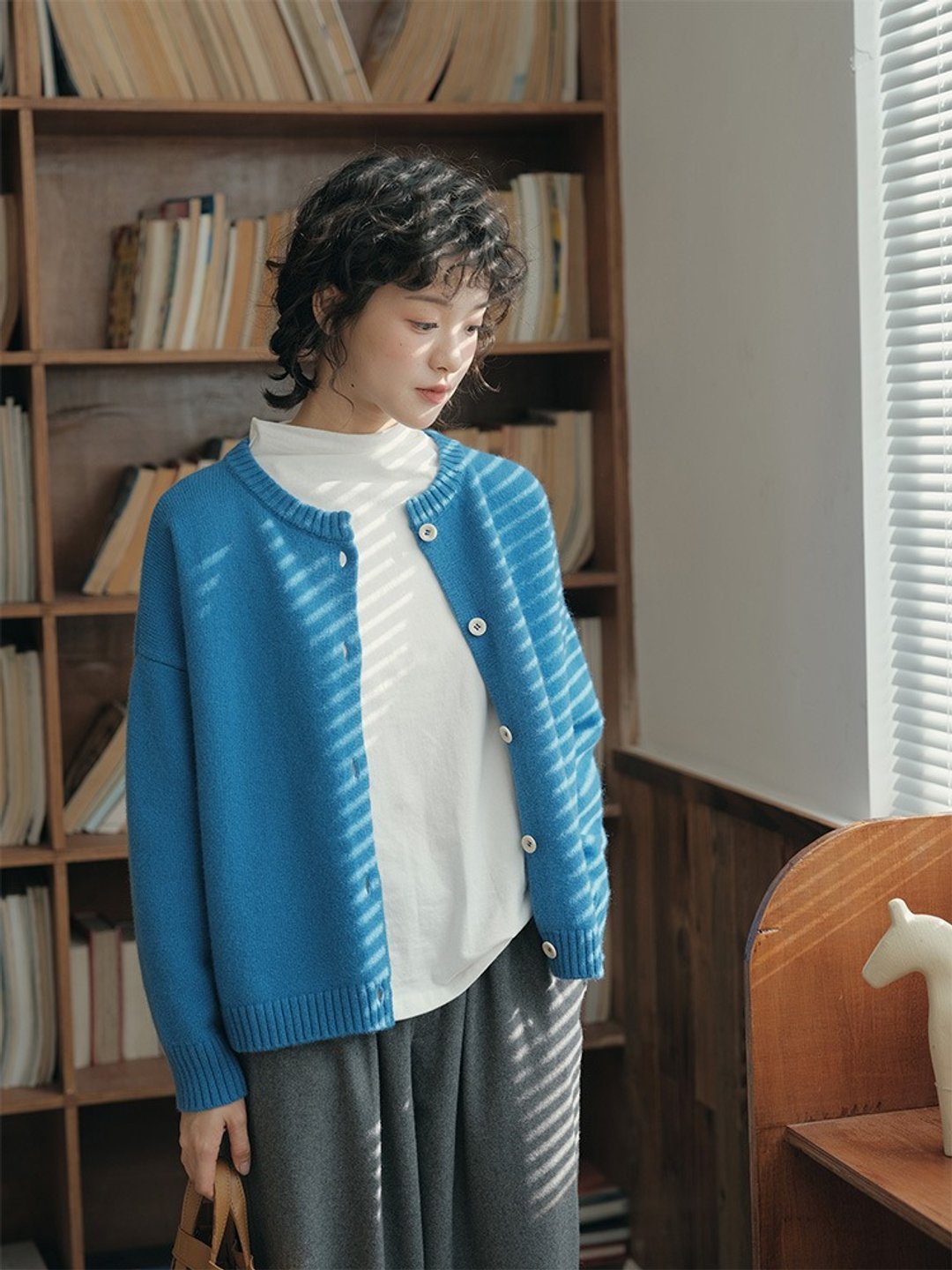 羊毛针织开衫外套 日系穿搭宽松上衣 圆领 秋冬 - 女装针织衫/毛衣 - 羊毛 多色