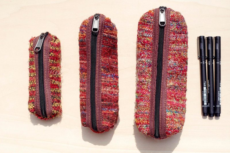 圣诞礼物 交换礼物 限量一组 手工笔编织笔袋 / 收纳包 / 笔盒 / 杂物包 - 红色系手捻纱丽线笔袋组 - 铅笔盒/笔袋 - 其他材质 多色