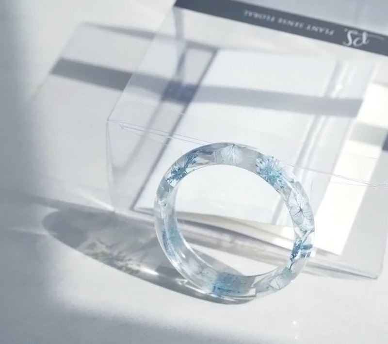 湛蓝色永生花不凋花紫阳花树脂水晶琥珀手环饰品含礼盒卡片 - 手链/手环 - 植物．花 蓝色